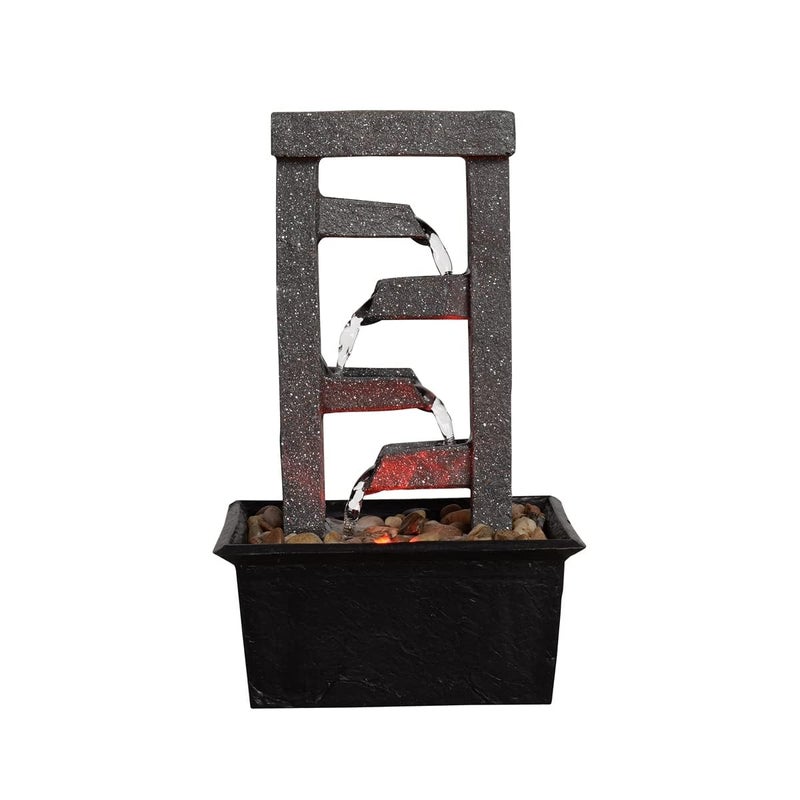 GOSSI 10" 4-Tier Tabletop Waterfall Fountain with Natural River Rocks & LED Lights, Indoor Water Fountain, Resin Desktop Water Feature for Home Office Decor, Meditation Relaxation Gift - Image 2