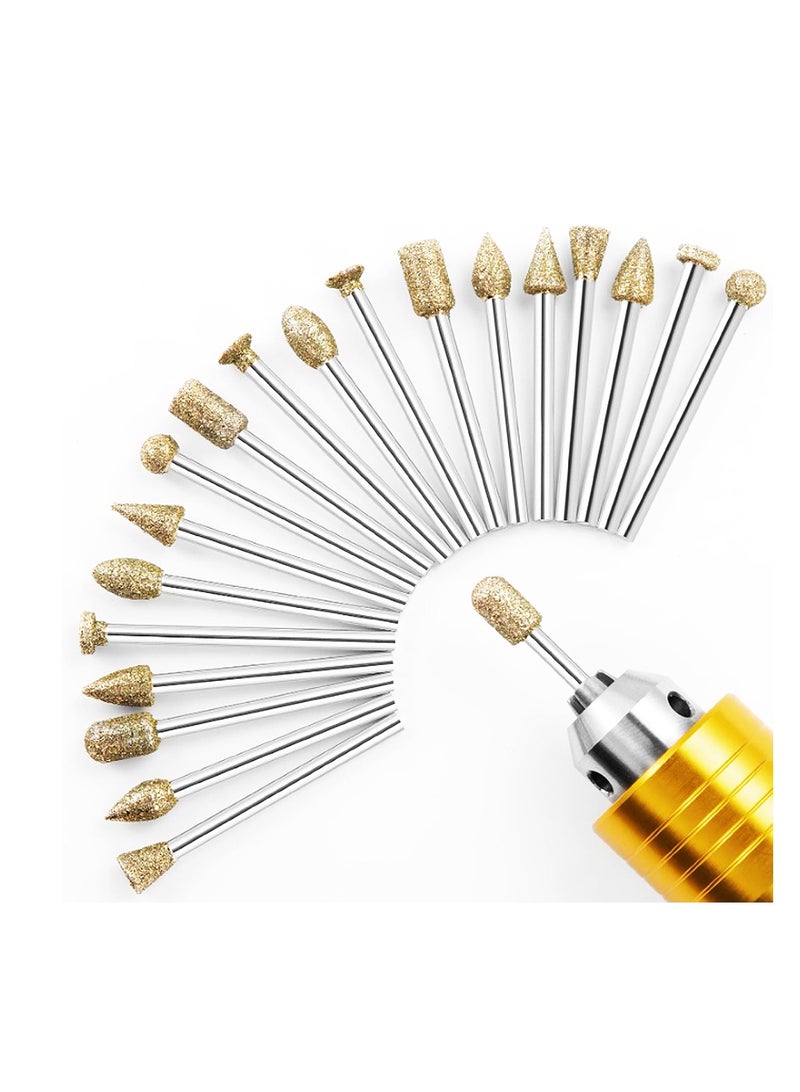 Yakumuz Diamond Grinding Burr Bit Set，Yakumuz 20Pcs Rotary Tool Accessories Stone Carving Set with 1/8 inch Shank for Stone Ceramic Glass Carving, Grinding, Polishing, Engraving, Sanding - Image 1