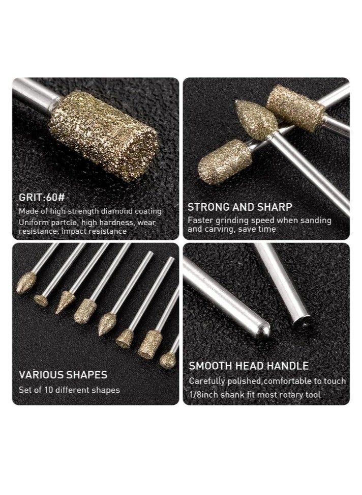 Yakumuz Diamond Grinding Burr Bit Set，Yakumuz 20Pcs Rotary Tool Accessories Stone Carving Set with 1/8 inch Shank for Stone Ceramic Glass Carving, Grinding, Polishing, Engraving, Sanding - Image 2