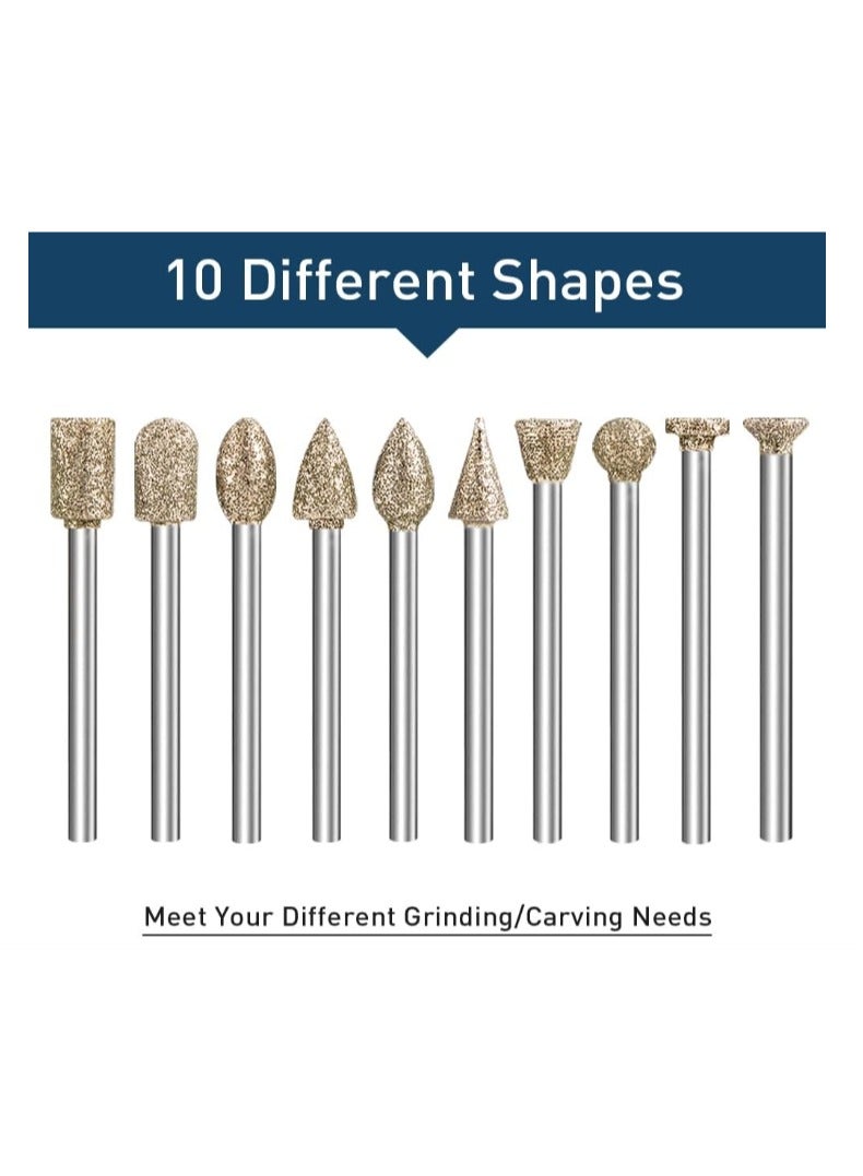Yakumuz Diamond Grinding Burr Bit Set，Yakumuz 20Pcs Rotary Tool Accessories Stone Carving Set with 1/8 inch Shank for Stone Ceramic Glass Carving, Grinding, Polishing, Engraving, Sanding - Image 4