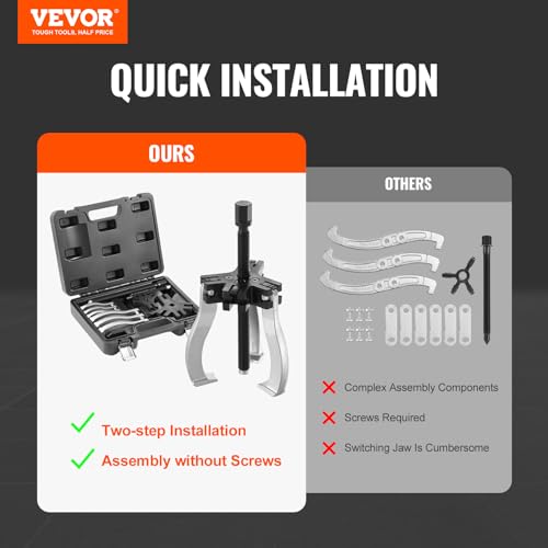 VEVOR Gear Puller Set 3 and 7 Puller Kit 3 Jaw Gear Bearing Flywheel Pulley Removal Tool 2 or 3 Reversible Jaws Wheel Puller Vertically and Horizontally External and Internal 2Piece - Image 3