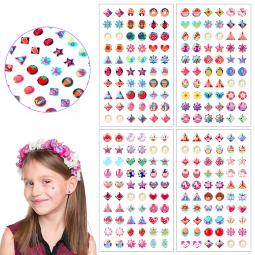 AUGSUN Sticker Earrings 240 Pieces Stick on Earring for Girls SelfAdhesive Sticky Earrings 3D Glitter Craft Crystal Stickers - Image 1