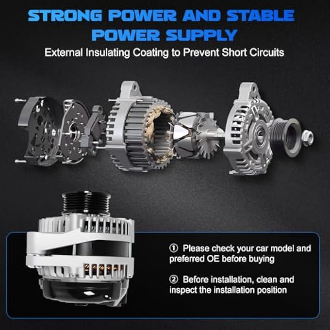 YOMALL Alternator 11151 for MDX 2006 3.5L & 2007-2009 3.7L for 2005-2008 RL 3.5L for 2007-2008 TL/Pilot/Ridgeline 3.5L for 2007 Odyssey 3.5L Vehicle Replacement Alternator 130A 6PK 11151N - Image 5