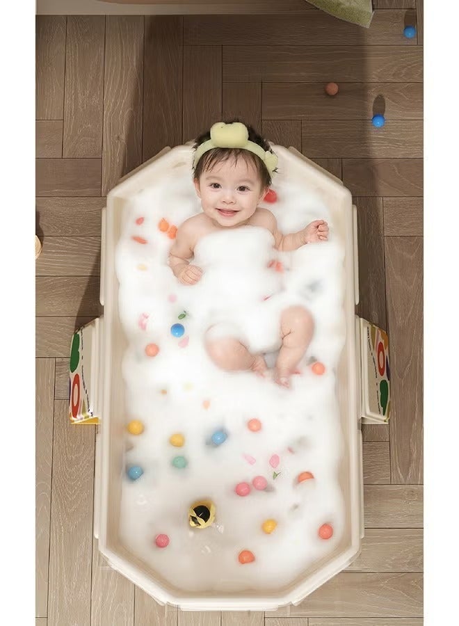 حوض استحمام قابل للطي للأطفال - سهل التنظيف والتركيب، مثالي للحمامات الصغيرة والسفر، مناسب للأطفال من عمر 0 ​​إلى 5 سنوات، تصميم موفر للمساحة باللون البيج (75 × 45 × 25 سم) - Image 3