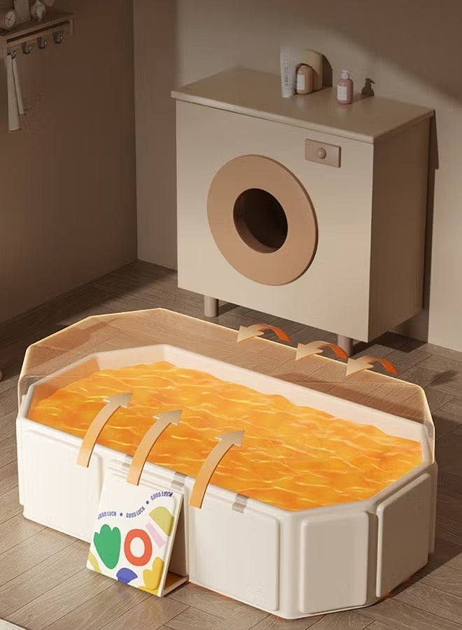 حوض استحمام قابل للطي للأطفال - سهل التنظيف والتركيب، مثالي للحمامات الصغيرة والسفر، مناسب للأطفال من عمر 0 ​​إلى 5 سنوات، تصميم موفر للمساحة باللون البيج (75 × 45 × 25 سم) - Image 5