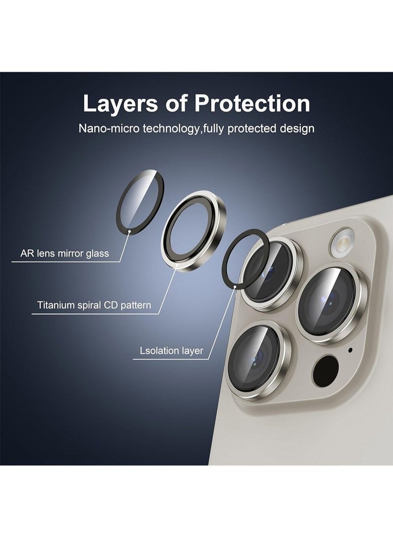 wexon Camera Lens Protector for iPhone 15 Pro , 9H Hardness Tempered Glass Single Ring Cover, HD Clear, No Impact on Photography Quality, 3 Pack - Natural titanium  - Image 4