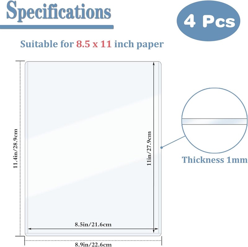ELEMGULY Rigid Print Protectors, 4 Pack 8.5 x 11'' Plastic Rigid Paper Page Protectors, Clear Page Sheet Protectors, Hard Paper Page Sleeves for Document, Paper, Picture, Photo - Image 2