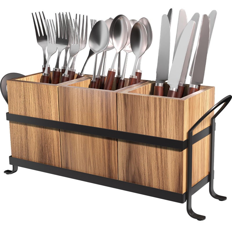 GaryVault Utensil Holder for Party - Silverware Caddy with Three Compartments, Detachable, Portable Handle, Stylish Cutlery Holder for Countertop and Outdoor Use - Image 1