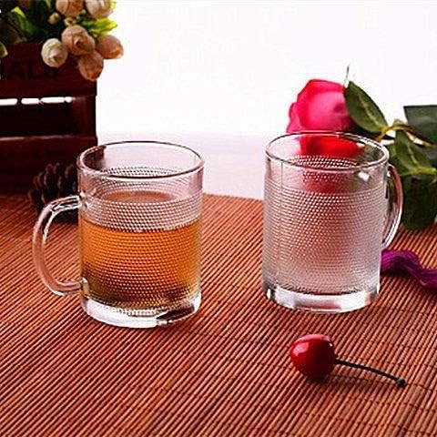 BLISS START Glass Tea Cups Set Mugs Tea Crystal Clear with HandleTea Milk Hot and Cold Drinks Mug Kitchen Dining Tableware Dinnerware Set Pack of 6 300 ML - Image 3