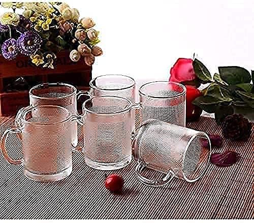 BLISS START Glass Tea Cups Set Mugs Tea Crystal Clear with HandleTea Milk Hot and Cold Drinks Mug Kitchen Dining Tableware Dinnerware Set Pack of 6 300 ML - Image 4