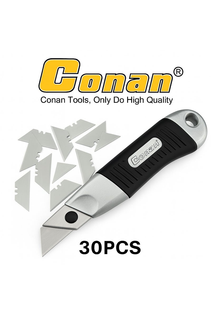 Conan 3 Packs × 10 Pieces – Conan Utility Knife Replacement Blades – Model COKB510 – Premium SK5 Carbon Steel, Ultra-Sharp Precision – Fits Most Utility Knives + Plastic Storage Case  - Image 2