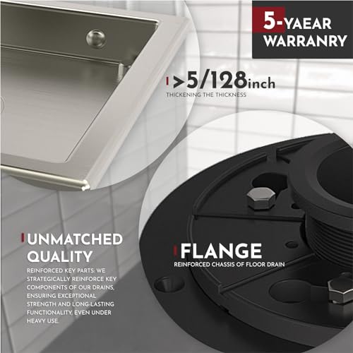 WEBANG 6 Inch Square Shower Floor Drain with Flange,Quadrato Pattern Grate Removable,Food-Grade SUS 304 Stainless Steel,Watermark&CUPC Certified,Brushed Nickel - Image 3
