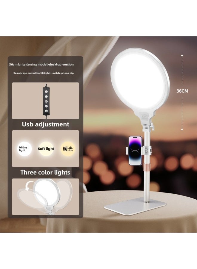 Generic Live Beauty Light Anchor Dedicated Desktop Floor Light Self-timer Short Video Soft Light Full Screen Light-Specifications:[36cm Brightening Model-desktop Version] Beauty Eye Protection Fill Light + Mobile Phone Clip  - Image 1