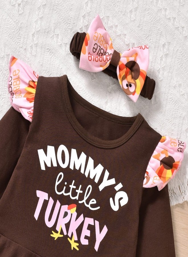 HIHA Infant Toddler Thanksgiving Outfit Girl 2t Mommy's Little Turkey Outfits Brown Baby Girl Thanksgiving Clothes Ruffle Long Sleeve Tunic Tops Pant Set Headband 3PCS Baby Gobble Outfits(Pink, 2-3T) - Image 5