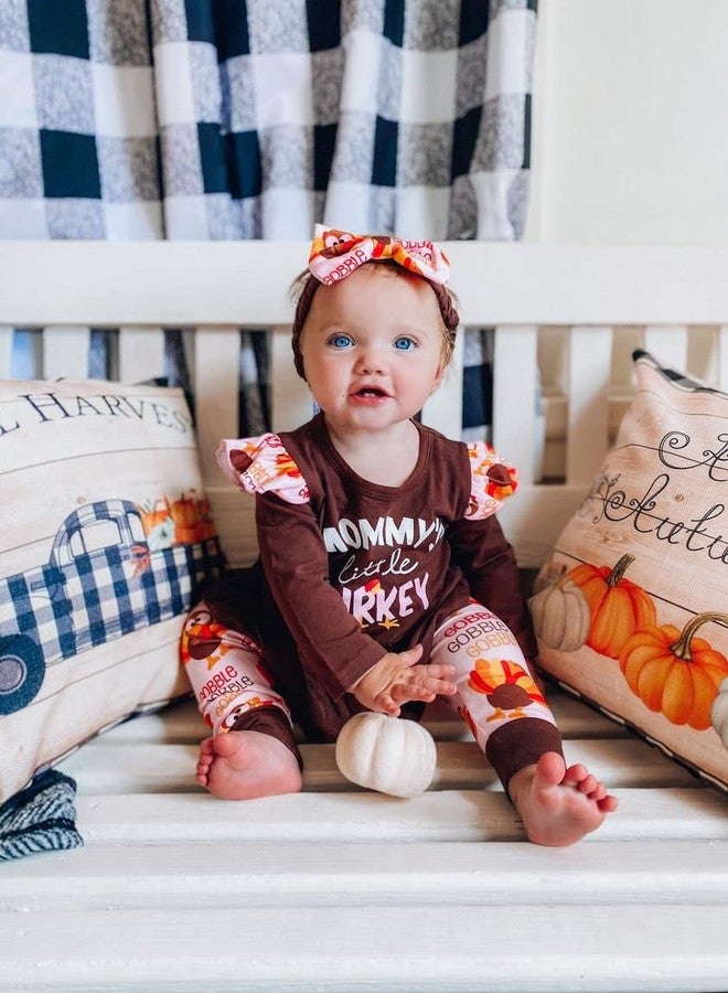 HIHA Infant Toddler Thanksgiving Outfit Girl 2t Mommy's Little Turkey Outfits Brown Baby Girl Thanksgiving Clothes Ruffle Long Sleeve Tunic Tops Pant Set Headband 3PCS Baby Gobble Outfits(Pink, 2-3T) - Image 2