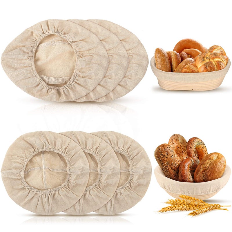 Tatuo 6 Pieces Round and Oval Bread Banneton Proofing Basket Cloth Liner Set 9 Inch and 10 Inch Brotform Proofing Cloth Liner Natural Rattan Baking Dough Baskets Cover for Baking Supplies - Image 1