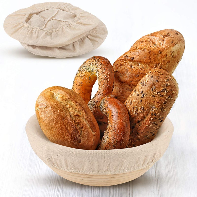 Tatuo 6 Pieces Round and Oval Bread Banneton Proofing Basket Cloth Liner Set 9 Inch and 10 Inch Brotform Proofing Cloth Liner Natural Rattan Baking Dough Baskets Cover for Baking Supplies - Image 3