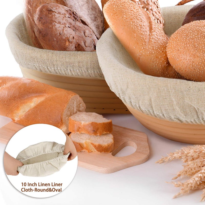 Tatuo 6 Pieces Round and Oval Bread Banneton Proofing Basket Cloth Liner Set 9 Inch and 10 Inch Brotform Proofing Cloth Liner Natural Rattan Baking Dough Baskets Cover for Baking Supplies - Image 2