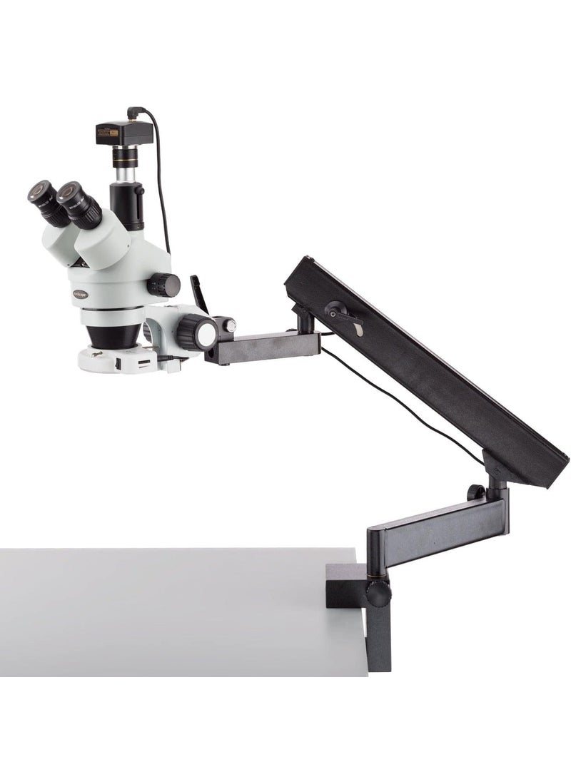 AmScope AmScope SM6TPZ64S5M Digital Professional Trinocular Stereo Zoom Microscope with Simultaneous Focus Control WH10x Eyepieces 35X90X Magnification 07X45X Zoom Objective 64Bulb LED Ring Light Clamping Articulating Arm Stand 110V240V Includes 05X and 20X Barlow Lenses and 5MP Camera with Reduction Lens and Software  - Image 1