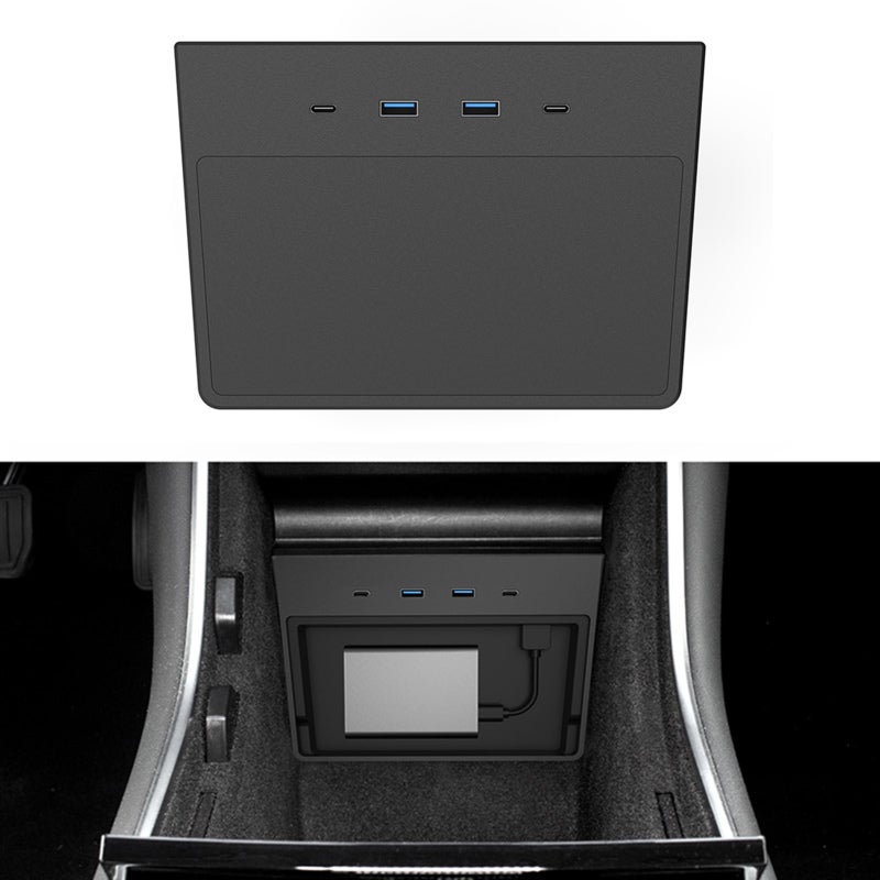 USB Hub For Tesla Model 3: 5-Port (2 USB-A, 2 USB-C, 1 Hidden USB-A) - Perfect Console Integration Hidden Storage - Easy Installation For Tesla Model 3 Y Produced After May 2020 - Image 4