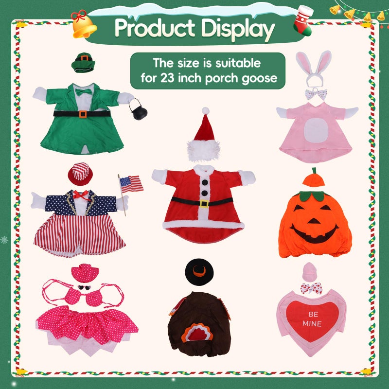 Ddeetodu 8 Set Porch Goose Outfits, Porch Goose Holiday Outfit, Christmas Fall Halloween Summer 4th of July Easter St. Patrick Valentine's Day Lawn Porch Goose Clothing for 23" Lawn Goose Patio Yard Decor - Image 2