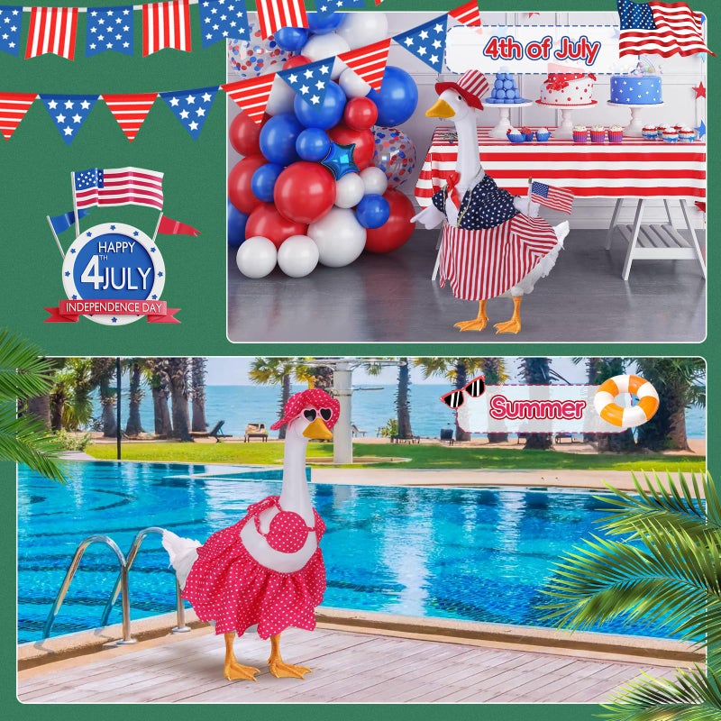 Ddeetodu 8 Set Porch Goose Outfits, Porch Goose Holiday Outfit, Christmas Fall Halloween Summer 4th of July Easter St. Patrick Valentine's Day Lawn Porch Goose Clothing for 23" Lawn Goose Patio Yard Decor - Image 4