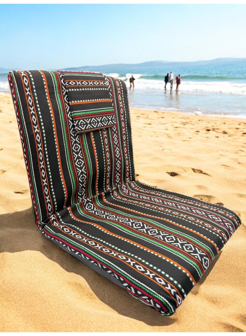 Floor Lounge Chair with a high back - Lightweight, Foldable, Sand Proof Polyester Beach & Camping Chair - Black - Image 3