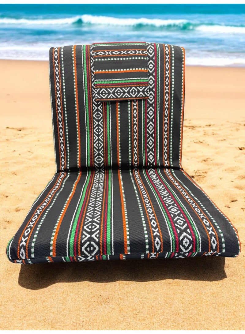 Floor Lounge Chair with a high back - Lightweight, Foldable, Sand Proof Polyester Beach & Camping Chair - Black - Image 2
