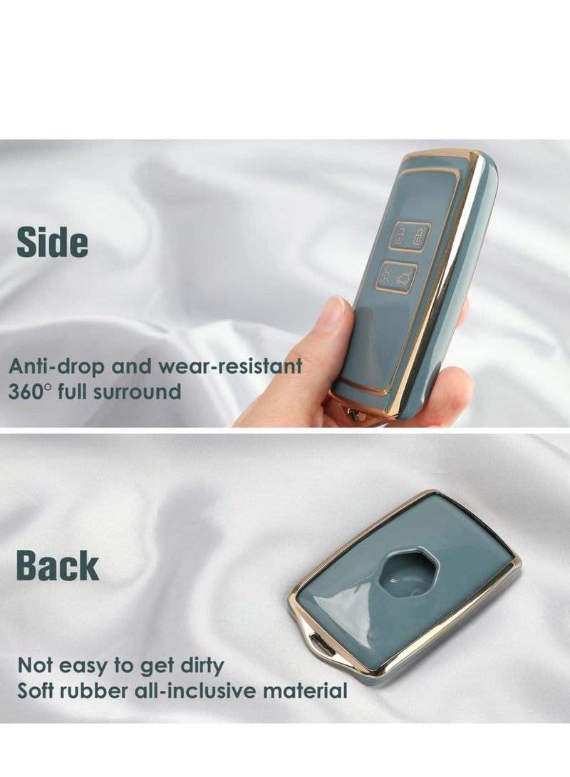 Excefore غطاء TPU لمفتاح السيارة شل رينو 4 أزرار، حافظة بطاقات ذكية بدون مفتاح، حافظة بطاقات مناسبة لكليو/ميجان/كادجار/كابتور/داسيا داستر، واقي TPU بديل لمفتاح السيارة، حافة ذهبية زرقاء - Image 3