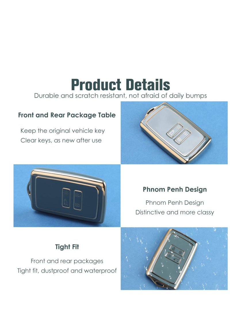 Excefore غطاء TPU لمفتاح السيارة شل رينو 4 أزرار، حافظة بطاقات ذكية بدون مفتاح، حافظة بطاقات مناسبة لكليو/ميجان/كادجار/كابتور/داسيا داستر، واقي TPU بديل لمفتاح السيارة، حافة ذهبية زرقاء - Image 5