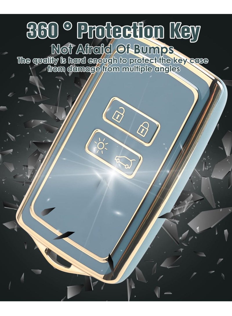 Excefore غطاء TPU لمفتاح السيارة شل رينو 4 أزرار، حافظة بطاقات ذكية بدون مفتاح، حافظة بطاقات مناسبة لكليو/ميجان/كادجار/كابتور/داسيا داستر، واقي TPU بديل لمفتاح السيارة، حافة ذهبية زرقاء - Image 2