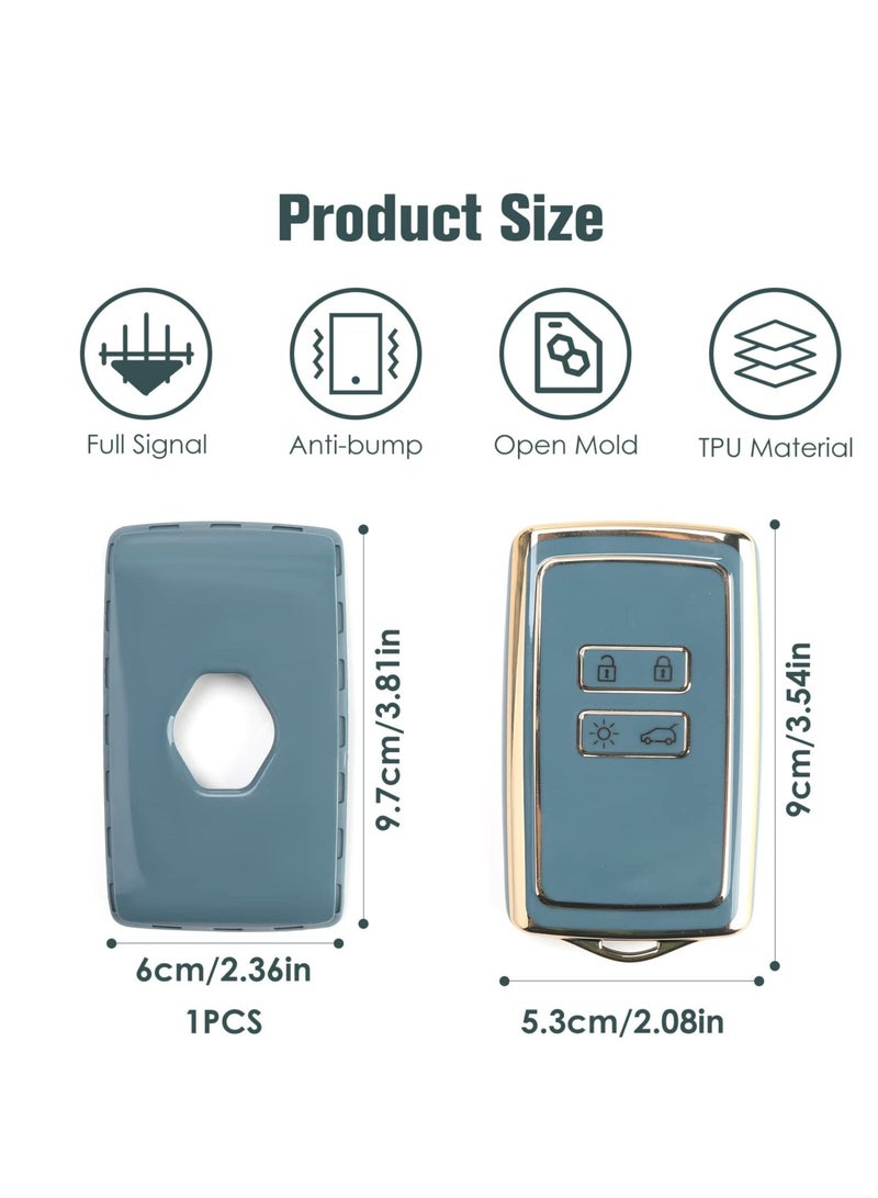 Excefore غطاء TPU لمفتاح السيارة شل رينو 4 أزرار، حافظة بطاقات ذكية بدون مفتاح، حافظة بطاقات مناسبة لكليو/ميجان/كادجار/كابتور/داسيا داستر، واقي TPU بديل لمفتاح السيارة، حافة ذهبية زرقاء - Image 4