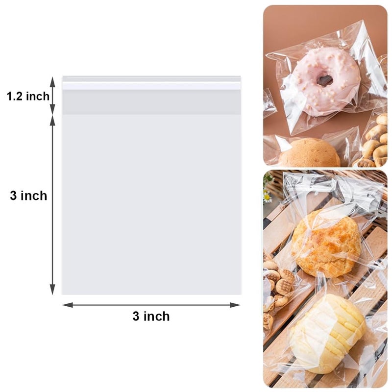 Searik 200 Pack Self Sealing Cellophane Treat Bags 3x3 Inches - Clear Resealable Self Adhesive Cookie Bag with Seal for Cookie Packaging Party Favor Gift Giving - Image 2