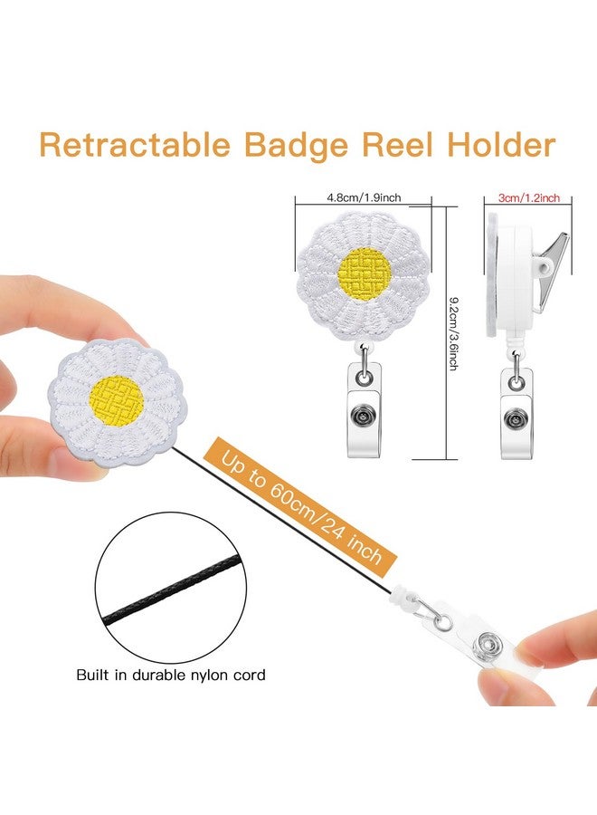 Soleebee 24'' Retractable Badge Holder, Embroider Sunflower Badge Reel with 360° Swivel Alligator Clip ID Name Badge Clip for Nurse Teacher Student (White) - Image 2