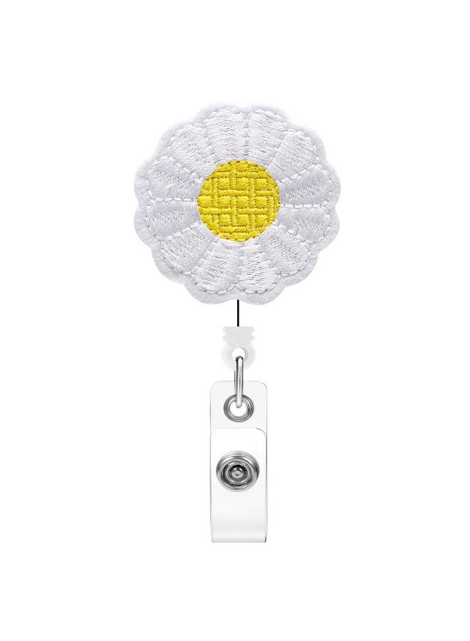 Soleebee 24'' Retractable Badge Holder, Embroider Sunflower Badge Reel with 360° Swivel Alligator Clip ID Name Badge Clip for Nurse Teacher Student (White) - Image 1