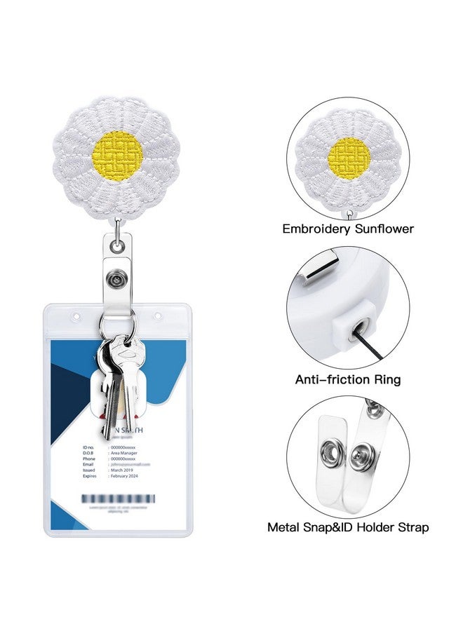 Soleebee 24'' Retractable Badge Holder, Embroider Sunflower Badge Reel with 360° Swivel Alligator Clip ID Name Badge Clip for Nurse Teacher Student (White) - Image 4