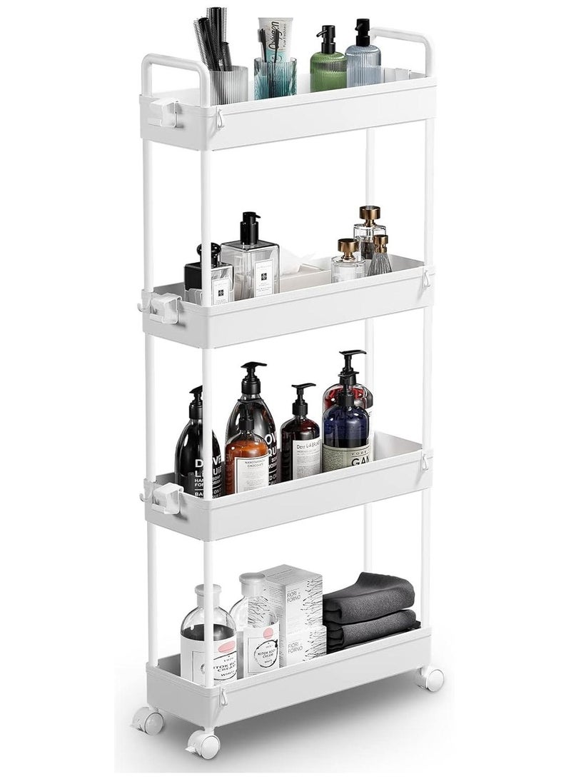 Chulovs Slim Storage Cart, 4 Tier Bathroom Organizer Mobile Shelving Unit, Rolling Utility Cart Slide Out Organizer for Kitchen, Bathroom, Laundry, Narrow Places - Image 1