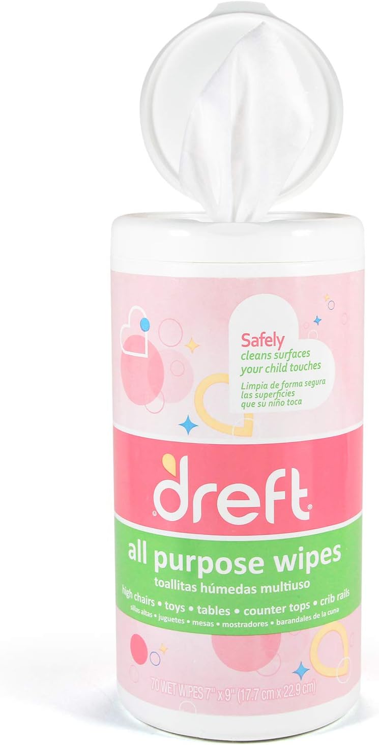 Dreft Multi-Surface All-Purpose Gentle Cleaning Wipes for Baby Toys, Car Seat, High Chair & More, 70 Count, Pack of 2 - Image 1