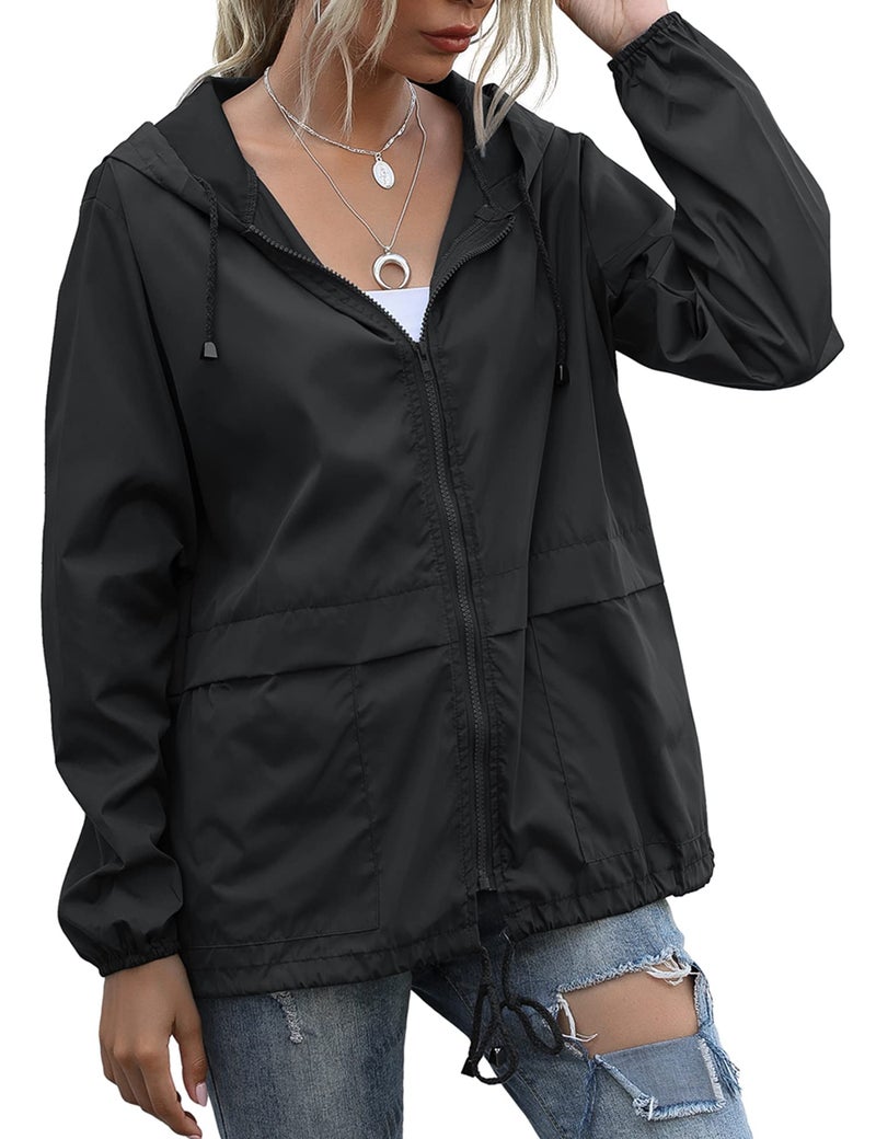 JMinger Lightweight Rain Coats Women Packable Raincoats for Adults Plus Size Rain Jackets Waterproof Black - Image 1