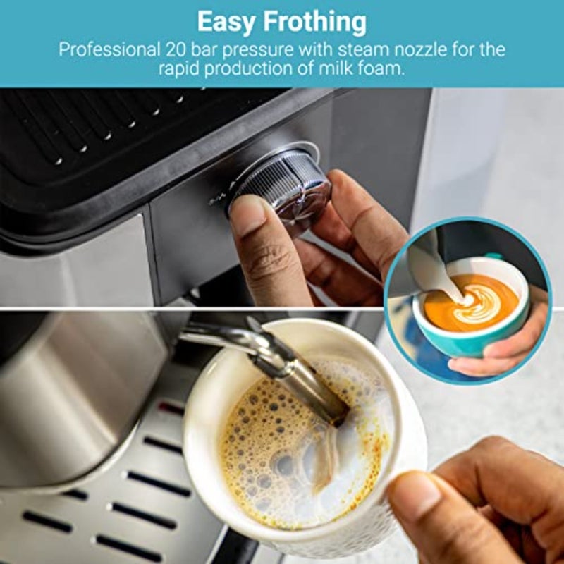 1.5L Digital Cappuccino Maker 850W 20 Bar Pressure 2 Cups Dual Filter With Detachable Tank Touch Panel Overheat Over Pressure Safe 2 Years Warranty, Mulit Color, Gcm41511 - Image 4