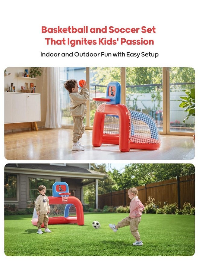 QPAU 2-in-1 Inflatable Toddler Basketball Hoop & Soccer Goal Set, Indoor Outdoor Sports Center Toys for Kids, Baby Toddlers Birthday Gift for 1 2 3 4 5 Year Old Boys Girls - Image 2