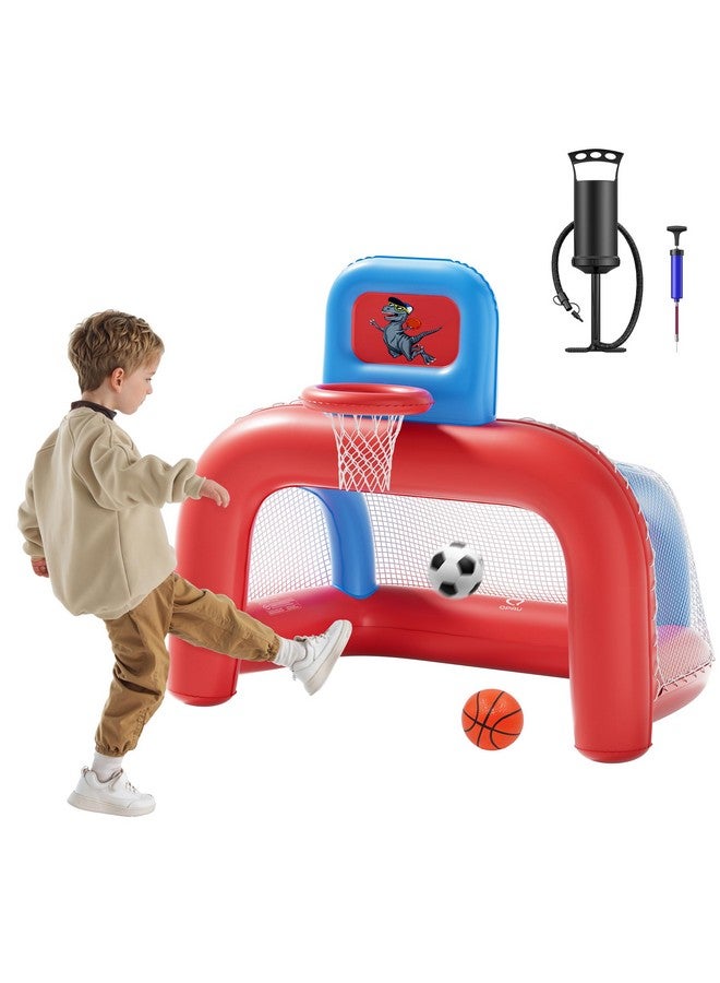 QPAU 2-in-1 Inflatable Toddler Basketball Hoop & Soccer Goal Set, Indoor Outdoor Sports Center Toys for Kids, Baby Toddlers Birthday Gift for 1 2 3 4 5 Year Old Boys Girls - Image 1