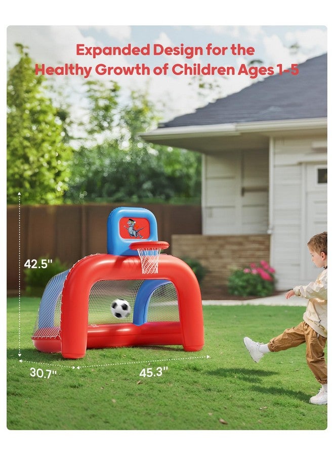 QPAU 2-in-1 Inflatable Toddler Basketball Hoop & Soccer Goal Set, Indoor Outdoor Sports Center Toys for Kids, Baby Toddlers Birthday Gift for 1 2 3 4 5 Year Old Boys Girls - Image 3