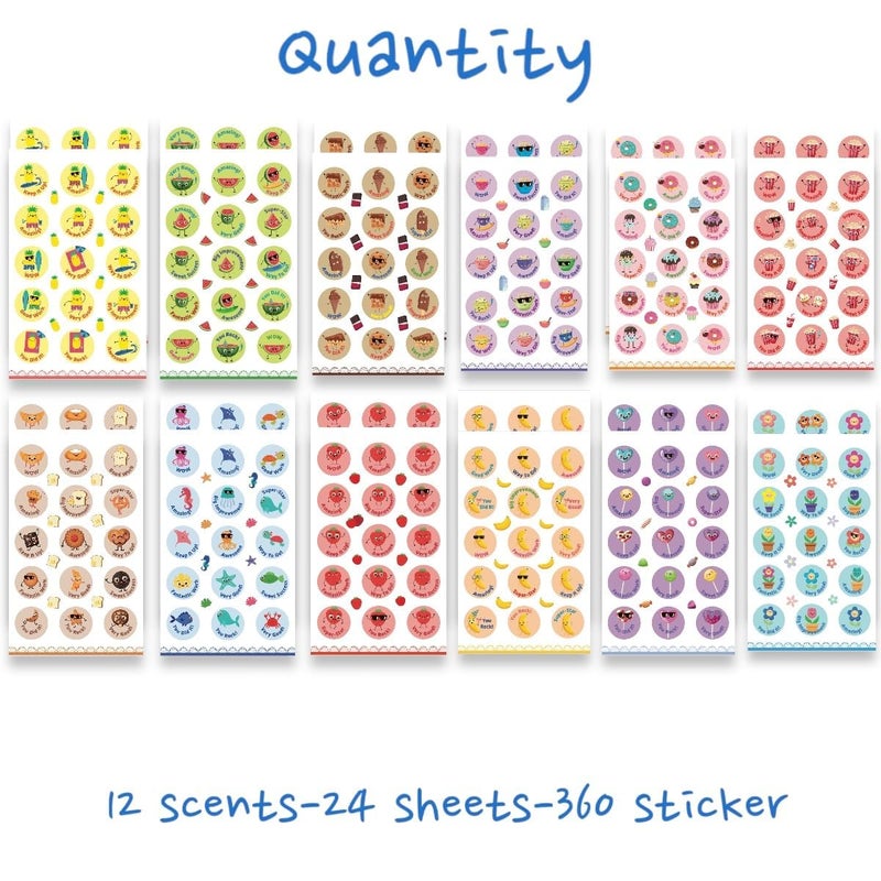 Joyful Artistry Scratch and Sniff Stickers - 24 Sheets Smelly Sticker Set Bulk,12 Different scents, Scented Motivational Teacher Stickers for Kids Classroom Rewards, Teachers Must Haves (360) - Image 2
