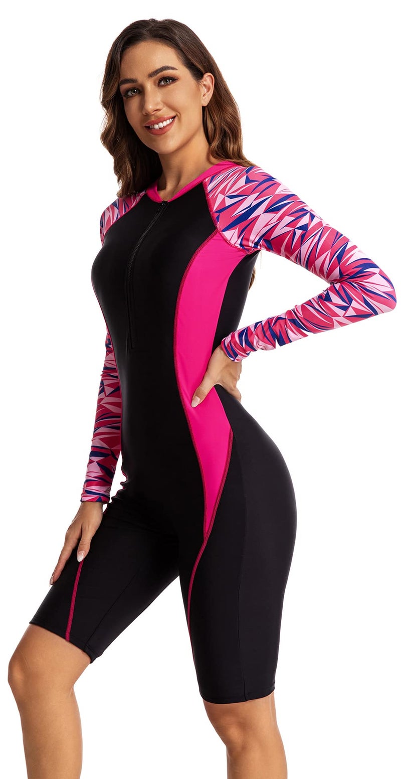FEOYA Slim Fit Rash Guard for Women One Piece Modest Knee Length Long Sleeve Swimsuit Sporty Athletic Surfing Suit Zip Front Bathing Suit - Image 4