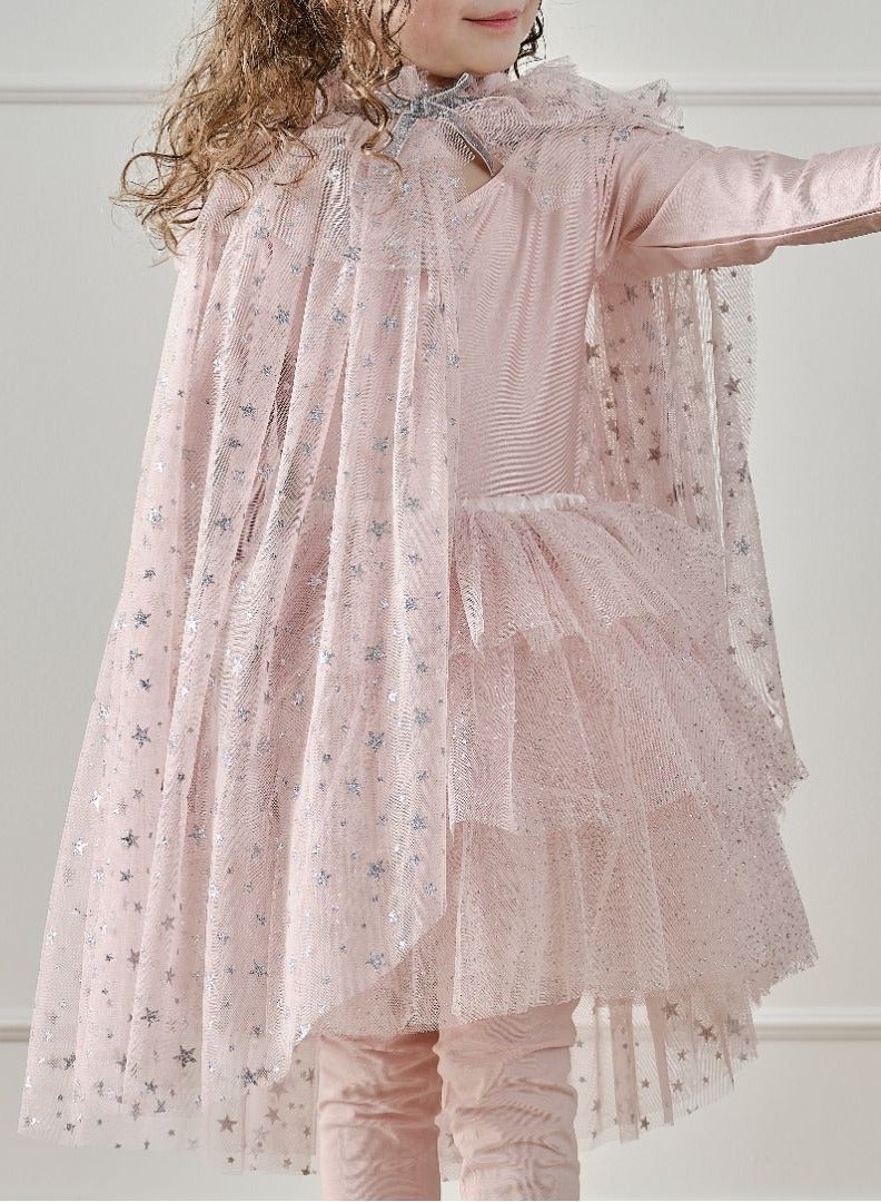 Ginger Ray Ginger Ray Blush Silver Star Cape for Kids - Magical Dress-Up Cape for Parties and Events One Size Fits Most Ages 3+ - Image 3
