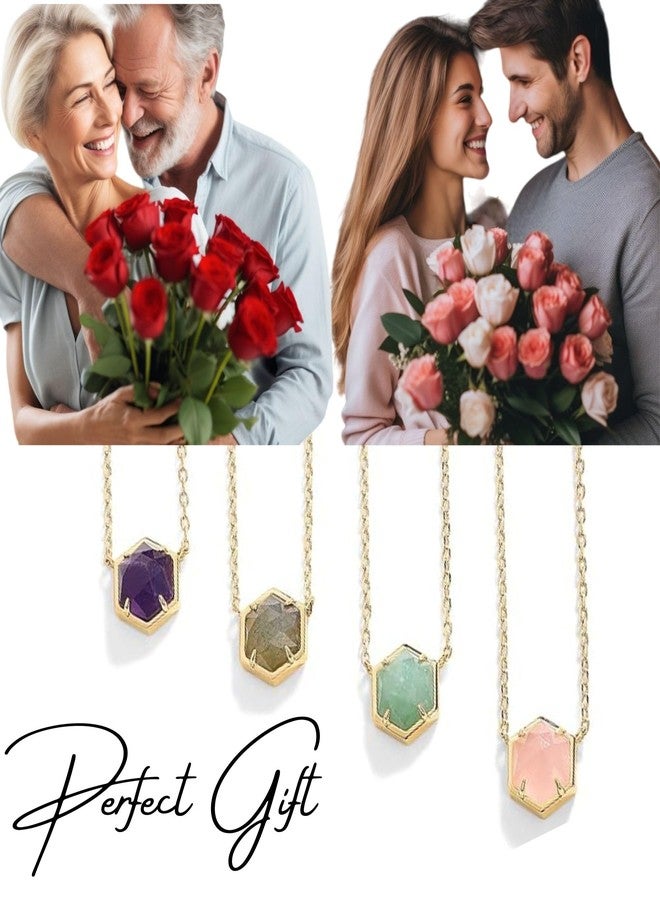 QUADRI 14K Gold Plated Necklace - Rose Quartz Pendant - Women's Dainty Gold Necklace - 16"+2" Extender Chain - Lobster Clasp - Image 5