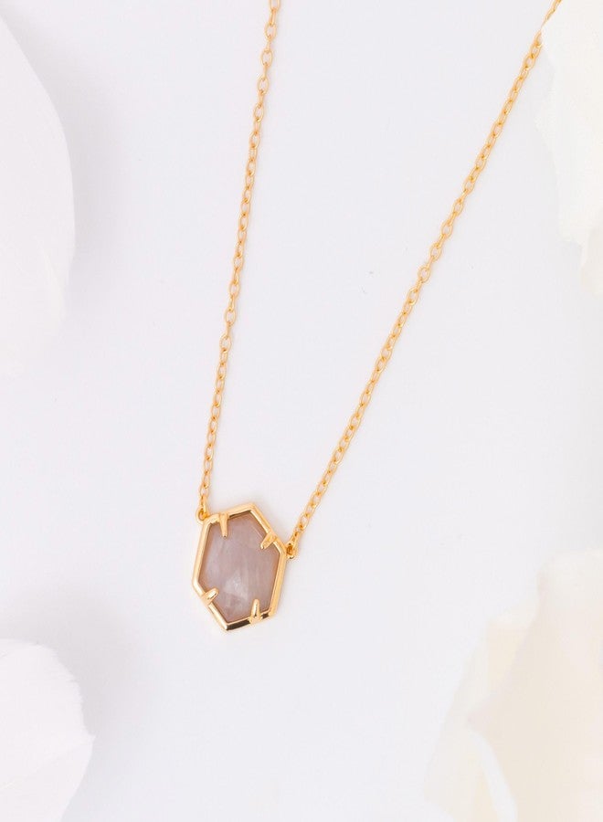 QUADRI 14K Gold Plated Necklace - Rose Quartz Pendant - Women's Dainty Gold Necklace - 16"+2" Extender Chain - Lobster Clasp - Image 2