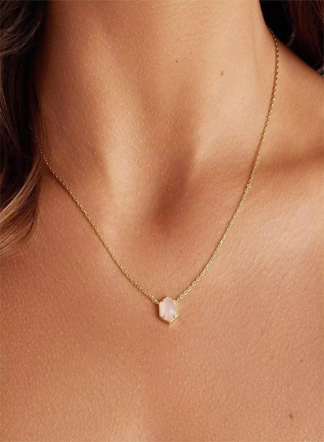 QUADRI 14K Gold Plated Necklace - Rose Quartz Pendant - Women's Dainty Gold Necklace - 16"+2" Extender Chain - Lobster Clasp - Image 3