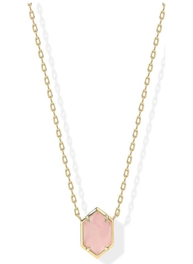 QUADRI 14K Gold Plated Necklace - Rose Quartz Pendant - Women's Dainty Gold Necklace - 16"+2" Extender Chain - Lobster Clasp - Image 1